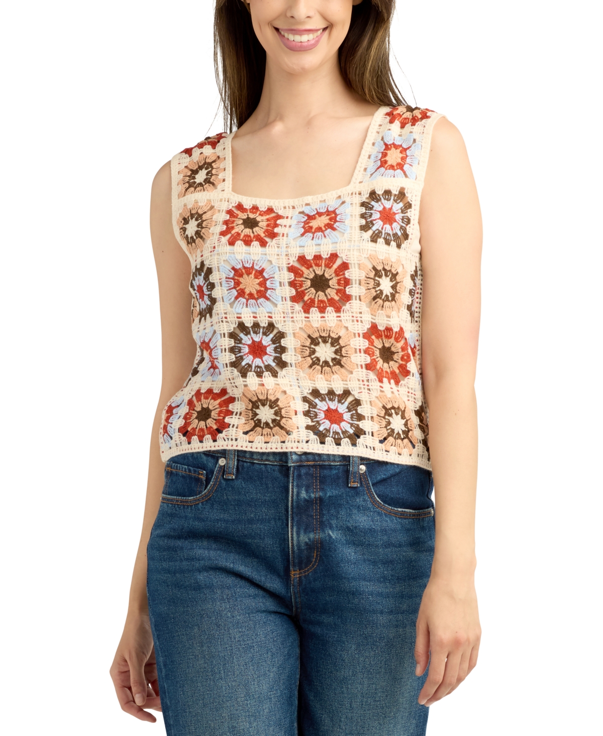 Juniors' Patchwork Square Crochet Tank - Pat C