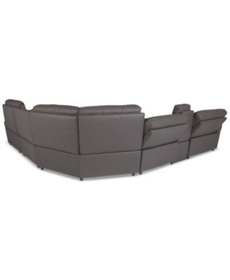 Thandler 5-Pc. Leather L Shape Sectional with 3 Power Recliners and 1 Storage Console, Exclusively at Macy's