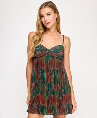 SENI & CADE - Women's Printed Pleated Mesh Fit & Flare Dress