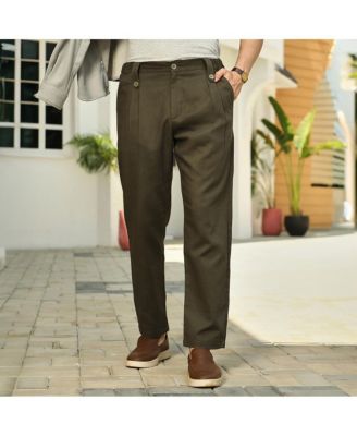 Men's Sacramento Green Ribbed-Pleated Chino Trousers