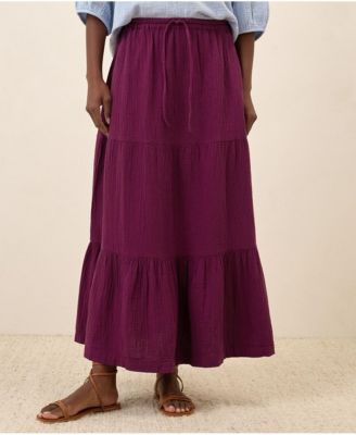 Women's Organic Cotton Coastal Double Gauze Tiered Maxi Skirt