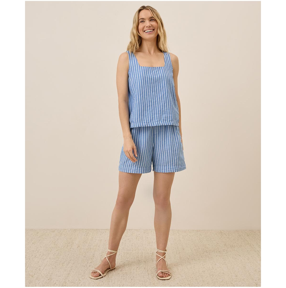 Women's Organic Cotton Canopy Linen Blend Square Neck Tank - Hermosa stripe