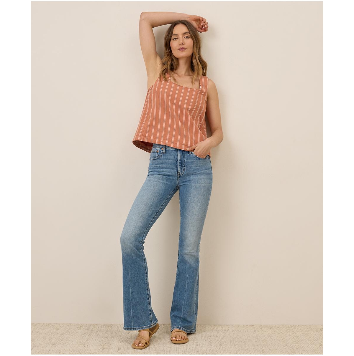 Women's Organic Cotton Canopy Linen Blend Square Neck Tank - Hermosa stripe