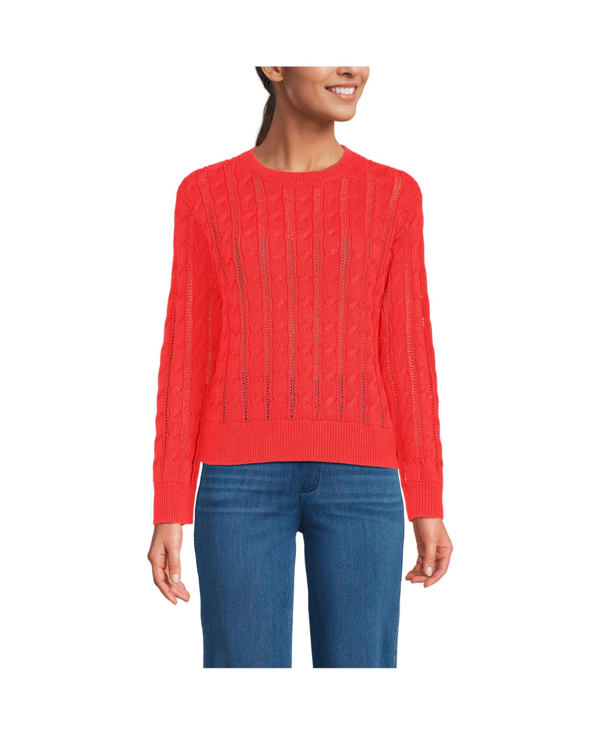 Women's Drifter Cable Pointelle Stitch Sweater - Bright poppy