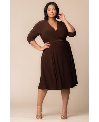 Women's Plus Size Essential Wrap Dress with 3/4 Sleeves