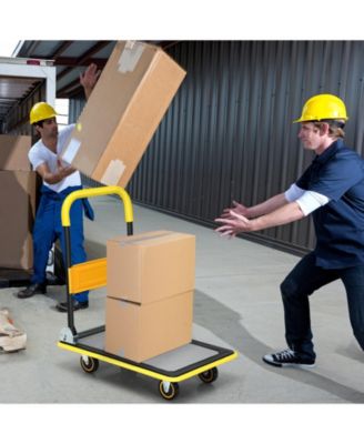 Folding Push Cart Dolly, Rolling Platform Cart for Garage Warehouse, Portable Flatbed Cart with Non-Slip Swivel Casters
