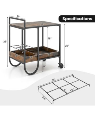Rolling Buffet Serving Cart with Removable Metal Wire Wine Rack