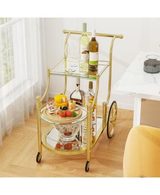 3-Tier Home Bar Serving Cart on Wheels with Mirrored Shelves