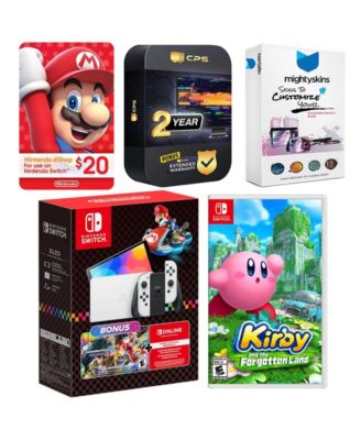 Switch OLED Console Mario Kart 8 Bundle with Kirby and the Forgotten Land, Nintendo $20 eShop Gift Card, MightySkins Console and Controller S