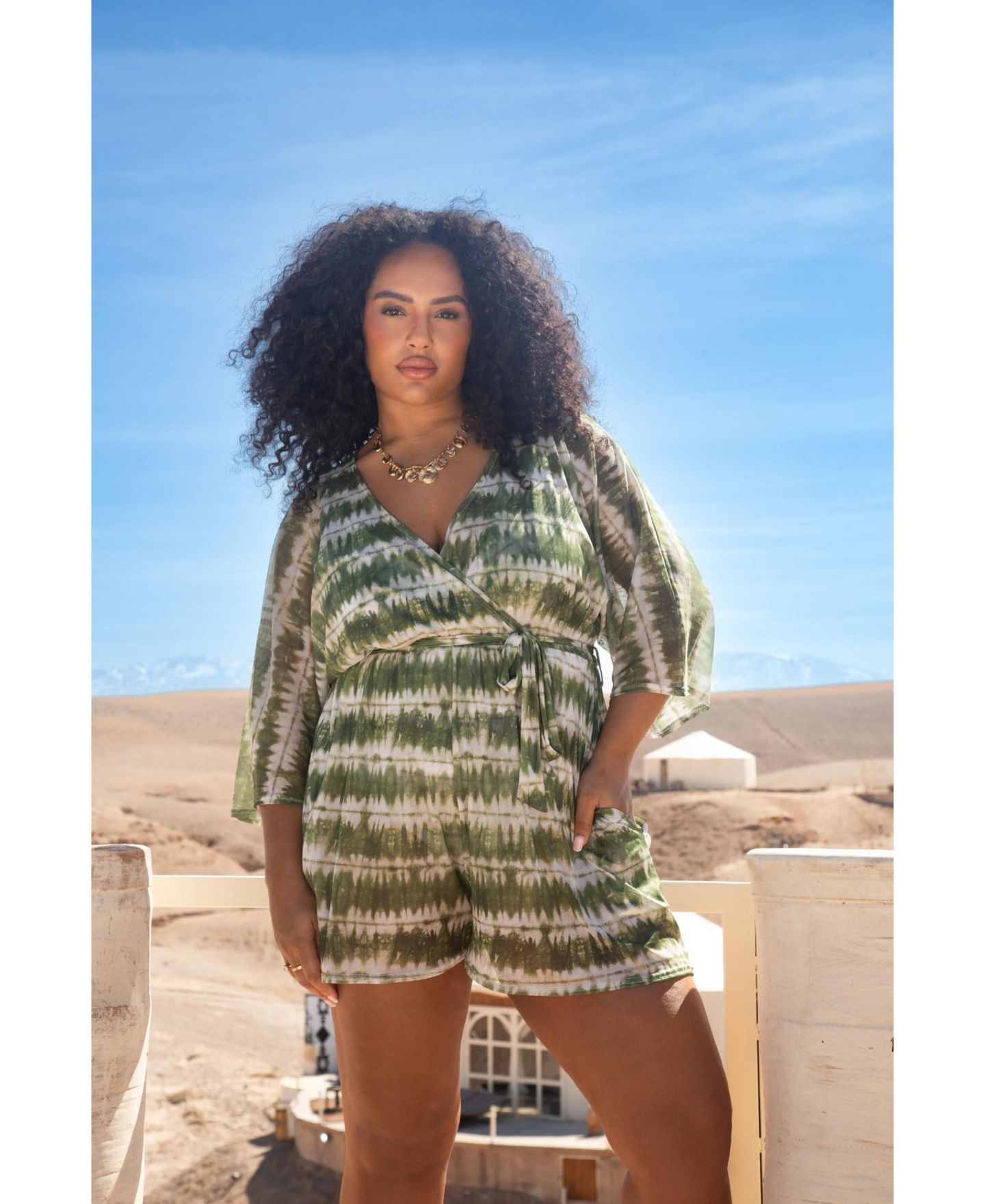 Женский ремень FASHION-SZN CURVE Textured Resort Playsuit With Belt, цвет: Зелёный — фото 2