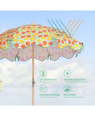 Our Beach Portable Umbrella for Sand Beech Wood Pole Carry Bag with Printed Orange Grapefruit Cute Garden Parasol