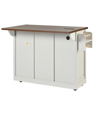 Farmhouse Kitchen Island with Drop Leaf & Wheels