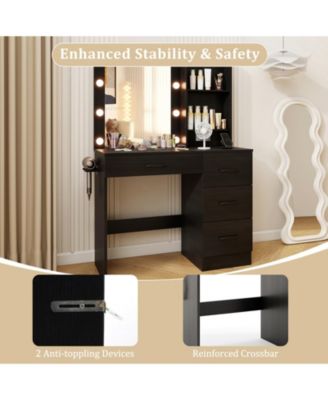 Vanity Desk with 3-Color Lights and Power Outlets