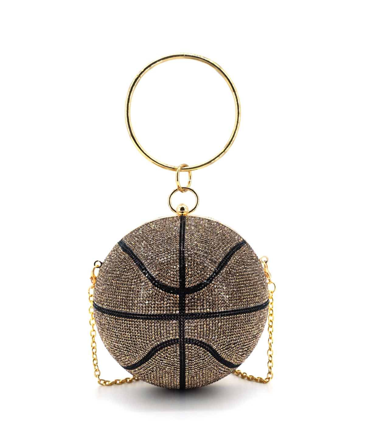 Dribble Small Rhinestone Basketball Clutch Bag - Gold