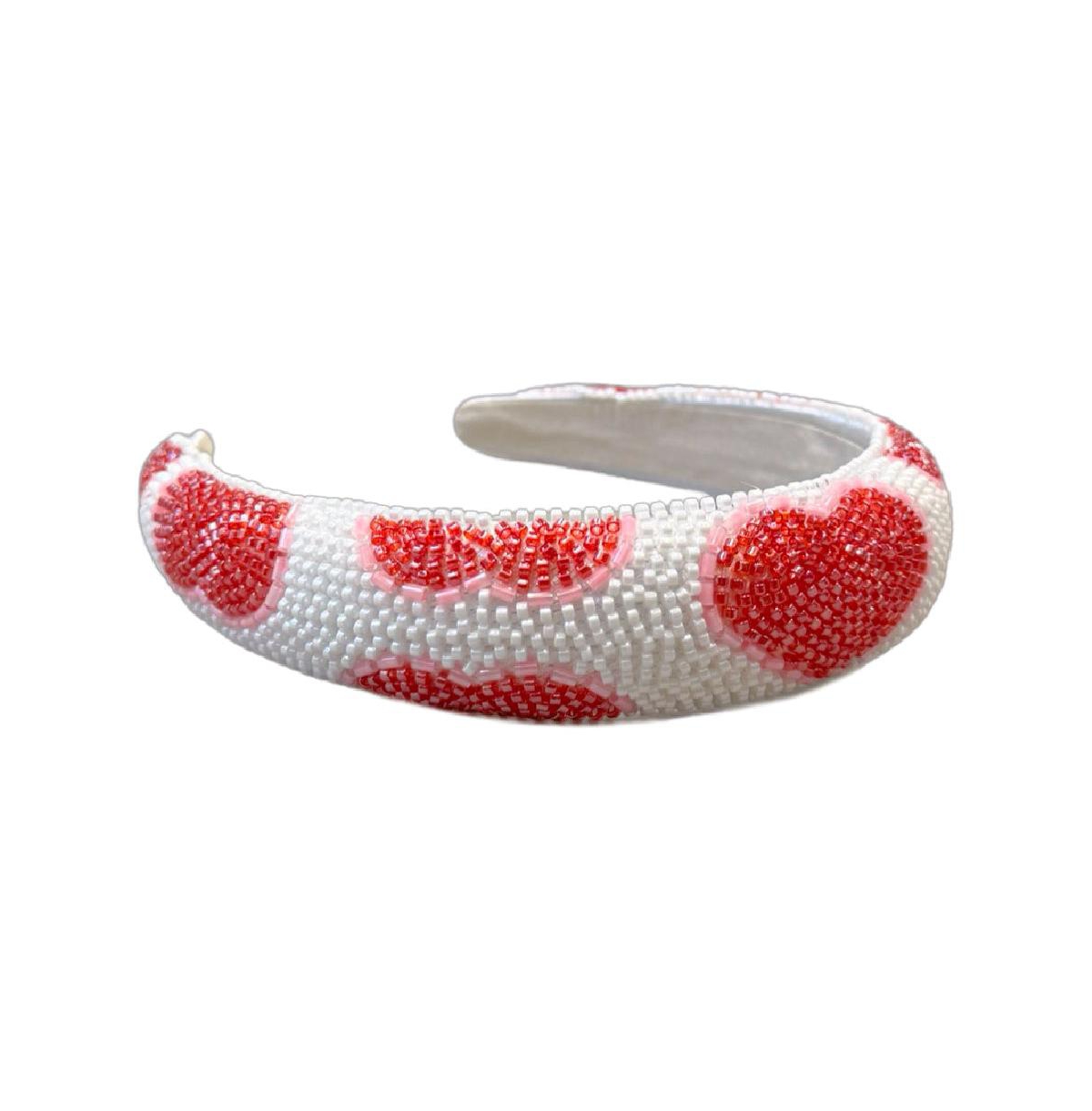 Traditional Headband - Beaded Hearts - Red