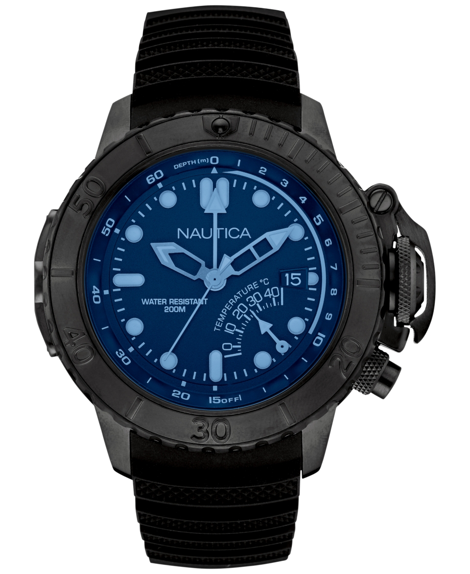 Nautica Mens Black Silicone Strap Watch 50mm NAD52500G   Watches