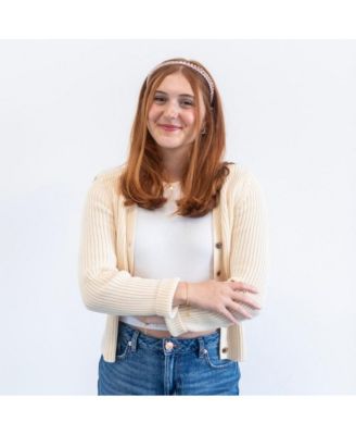 Thin Beaded Headband Set - Gold + Pink