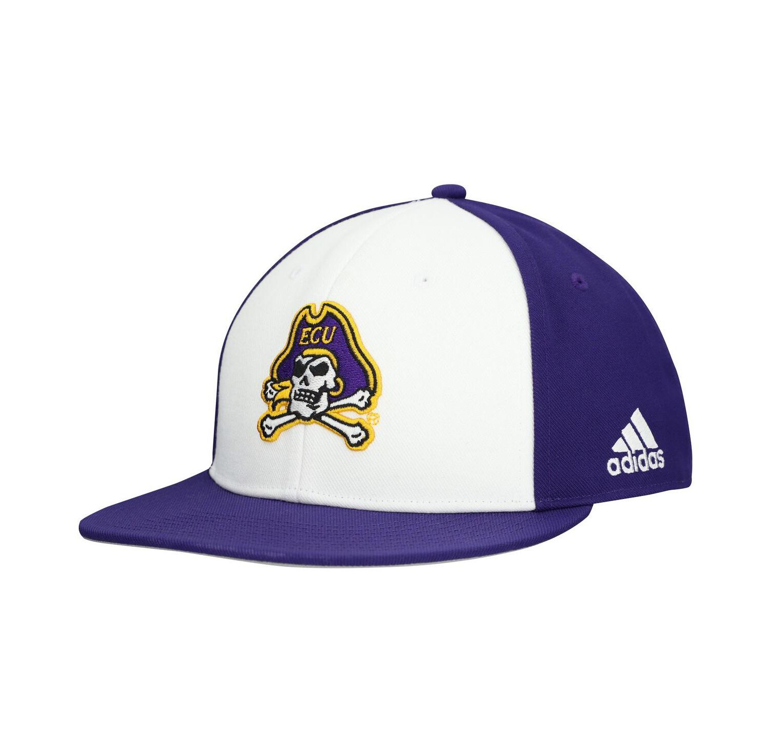 Men's White/Purple ECU Pirates On Field Fitted Hat