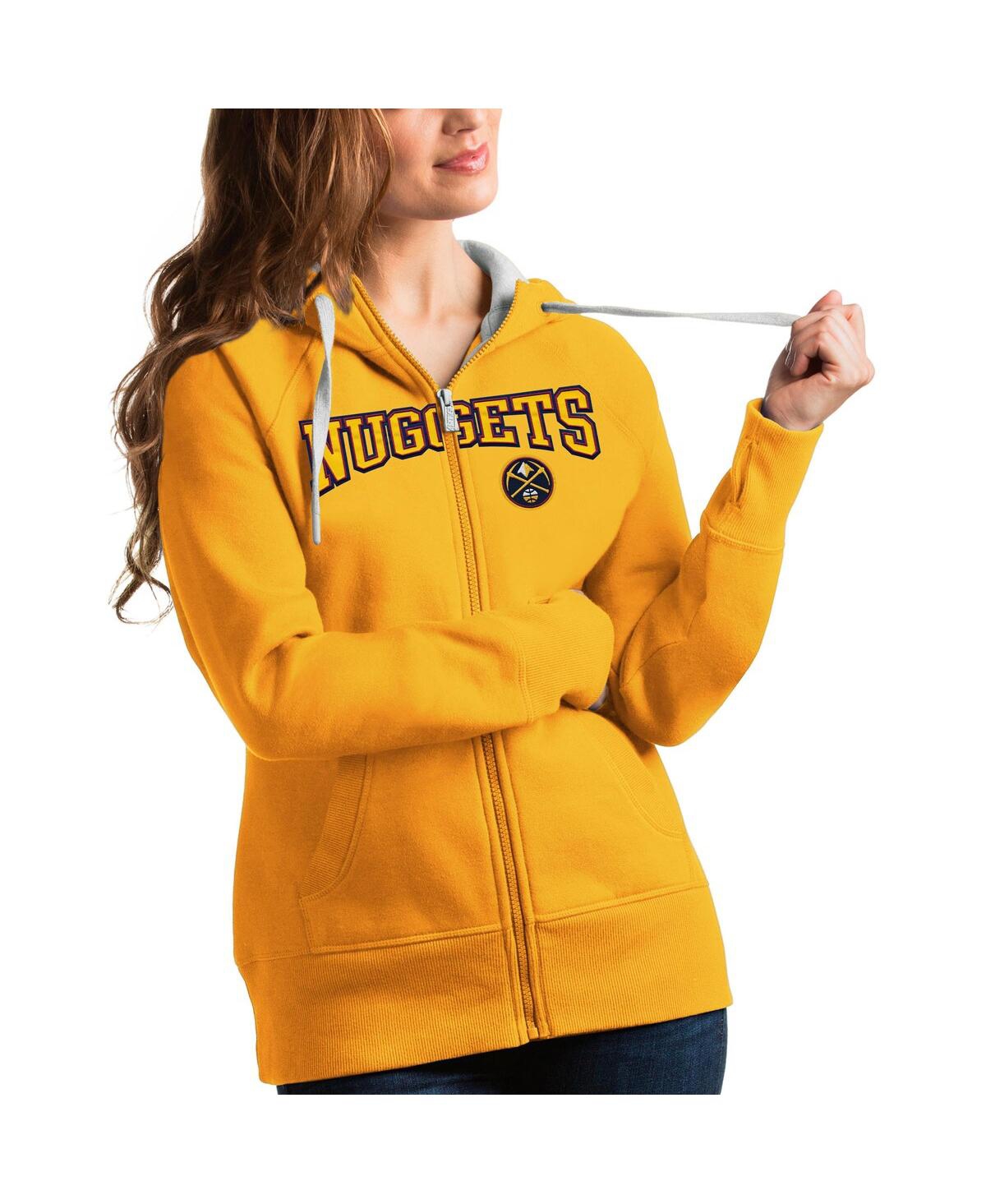 Shop Antigua Women's Gold Denver Nuggets Team Victory Full-zip Hoodie