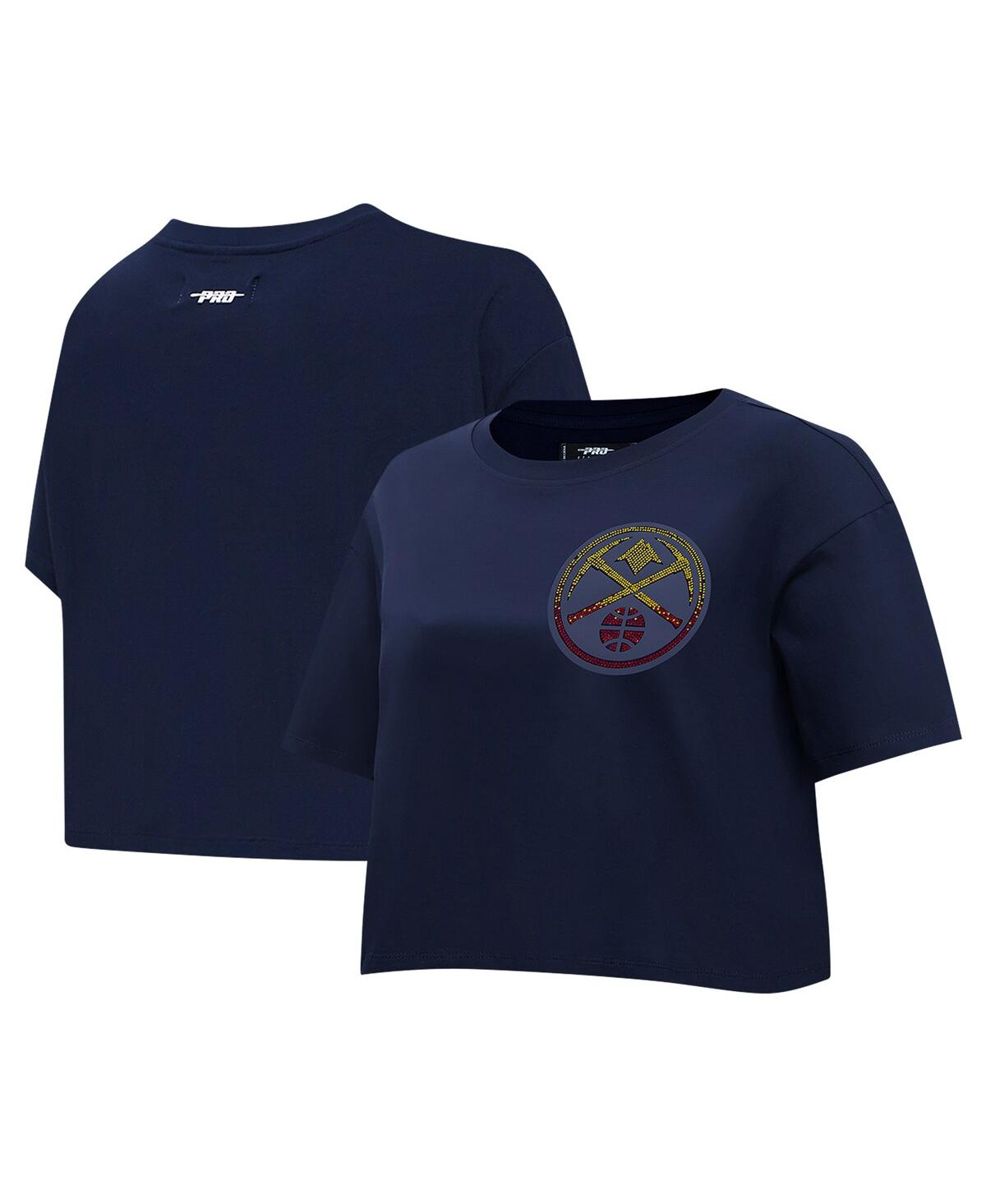 Women's Navy Denver Nuggets Jewels Boxy Cropped T-Shirt - Navy