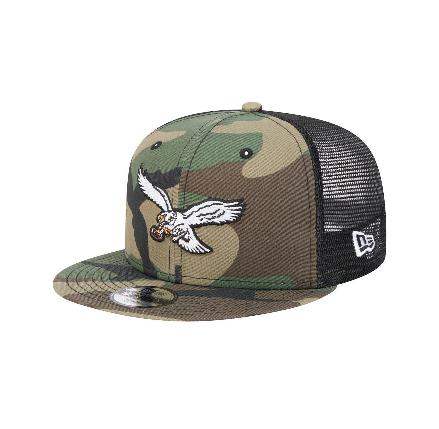 Big Boys and Girls Camo Philadelphia Eagles Throwback Main Trucker 9FIFTY Snapback Hat