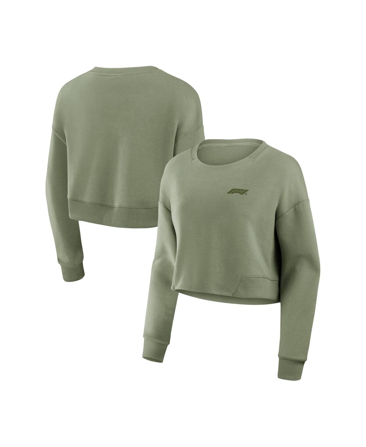 Women's Olive Studio Future Ground Subtle Tonal Tri-Blend Cropped Pullover Sweatshirt - Olive