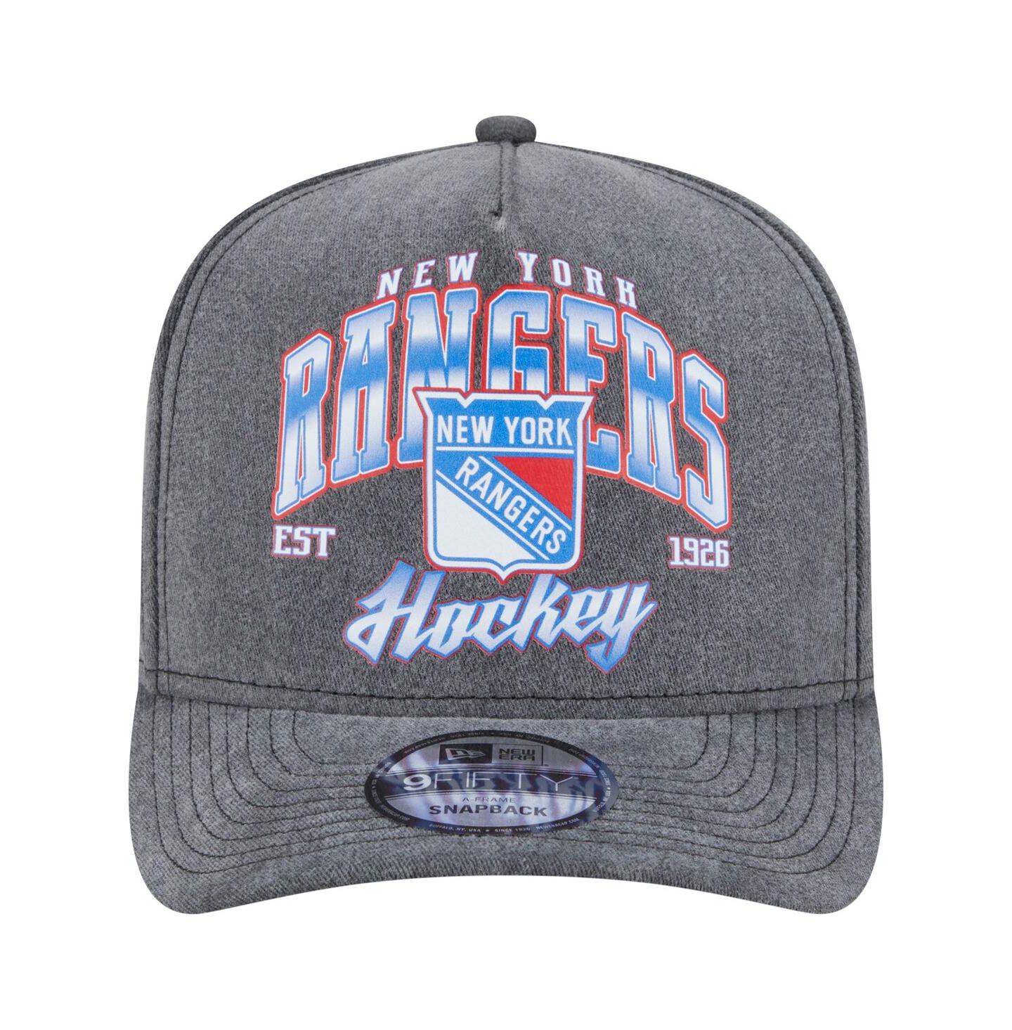 Мужская кепка New Era Charcoal New York Rangers Throwback Washed A-Frame Pre-Curved 9FIFTY Snapback Hat — фото 2