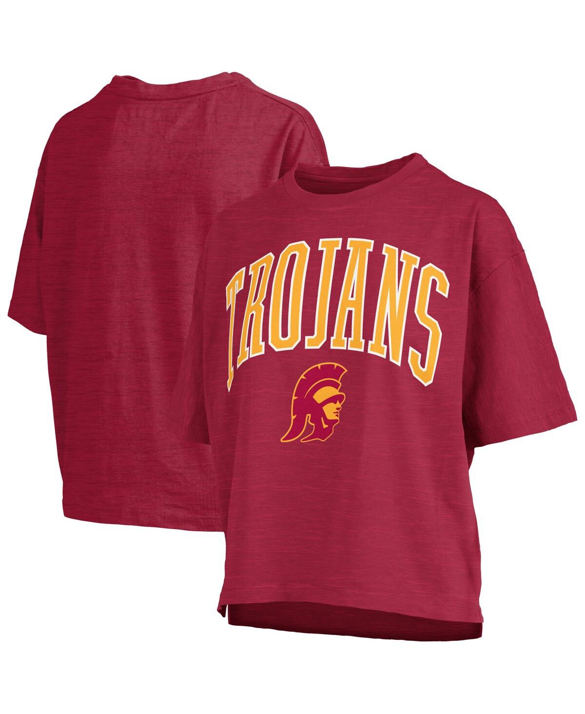 Women's Cardinal Usc Trojans Nelson Arch Over Logo Waist Length Oversized Slub T-Shirt - Cardinal