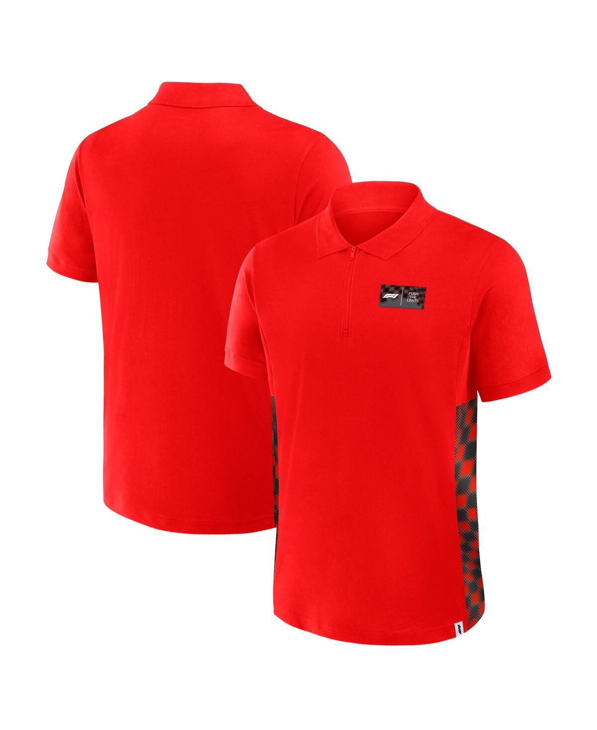 Men's Red Tempo Halftone Grid Panel Quarter-Zip Polo Shirt - Red