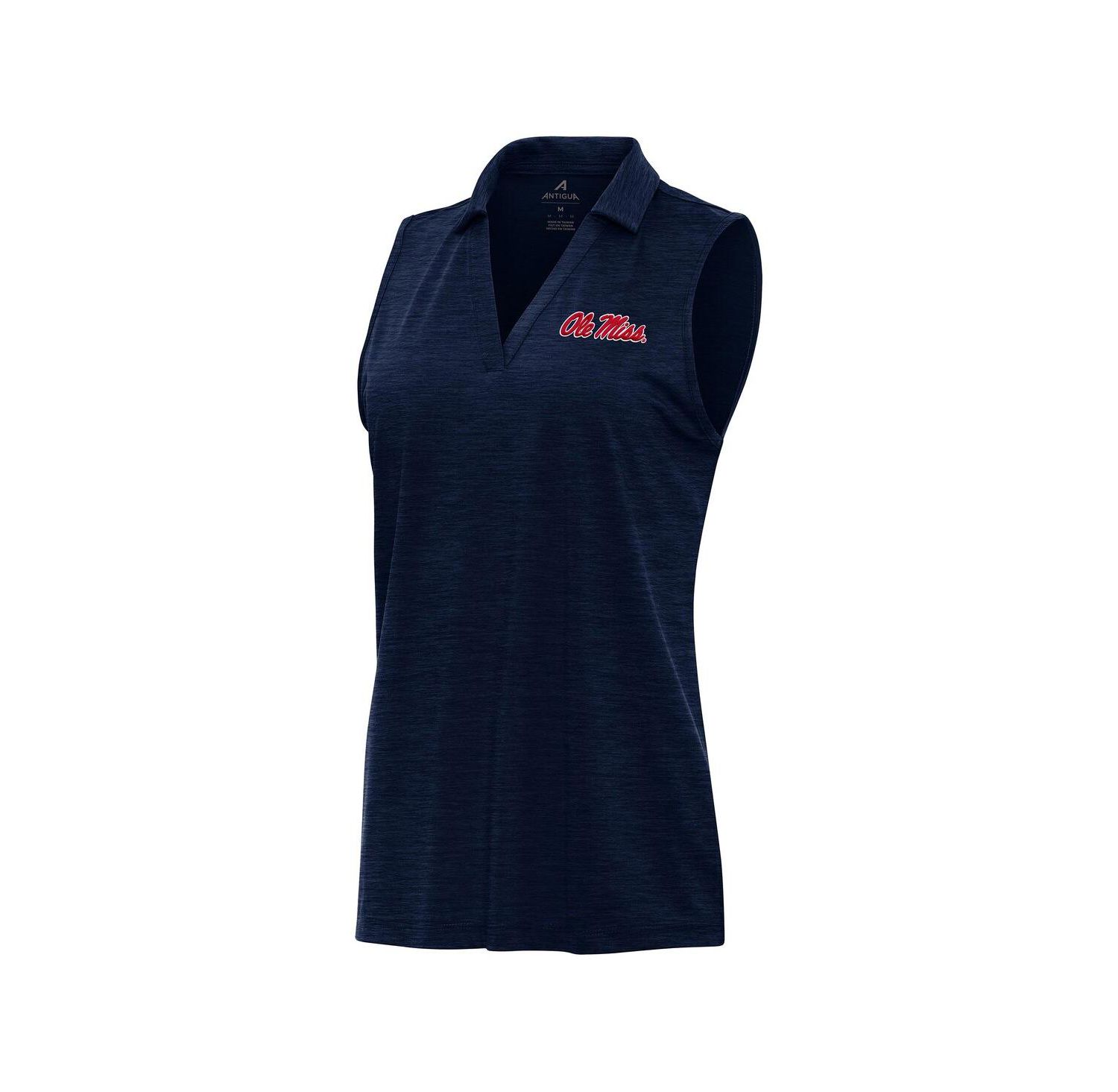 Women's Heather Navy Ole Miss Rebels Layout Sleeveless V-Neck Polo Shirt
