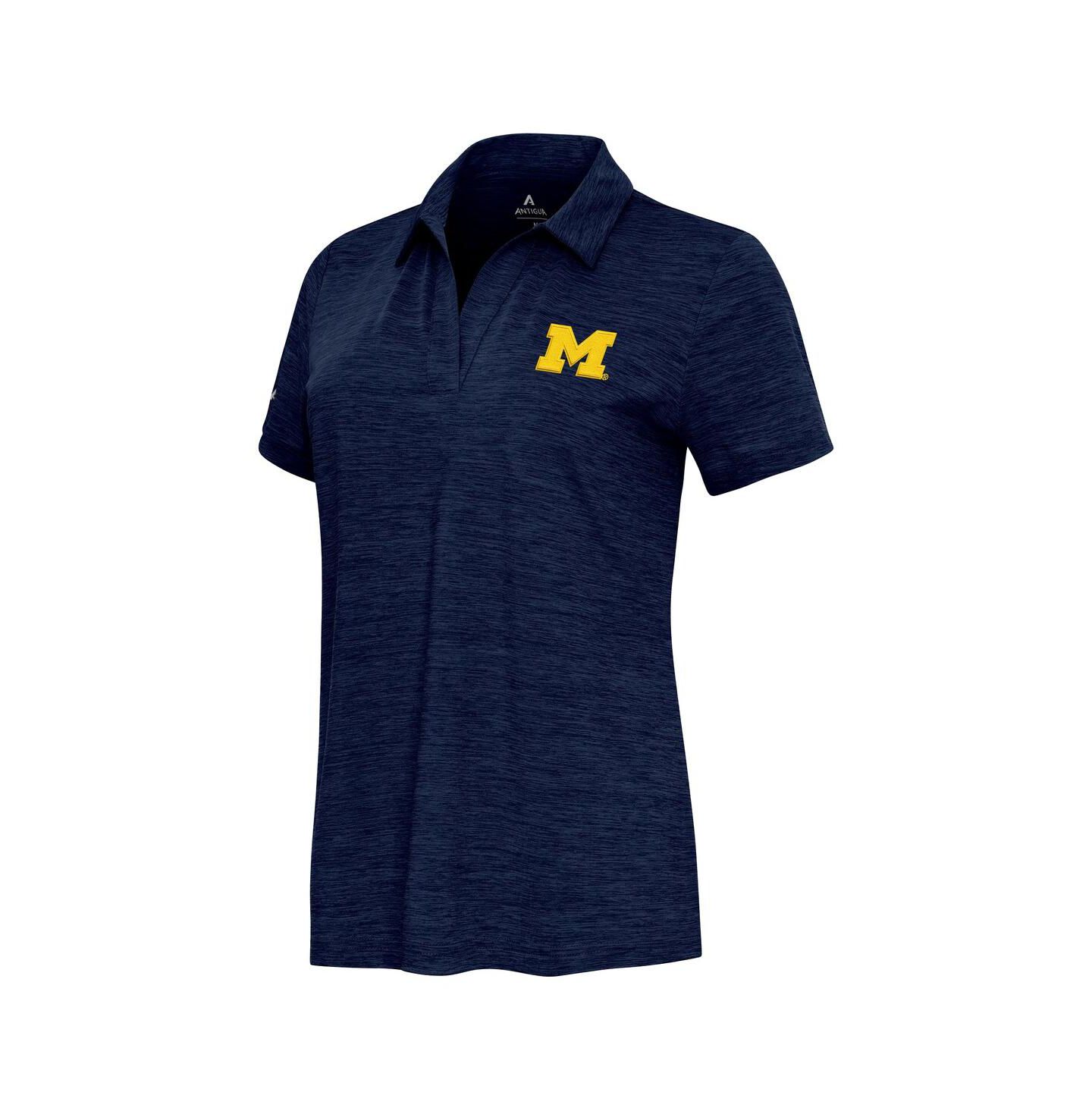 Женское поло Antigua Heather Navy Michigan Wolverines Layout V-Neck Polo — фото 2