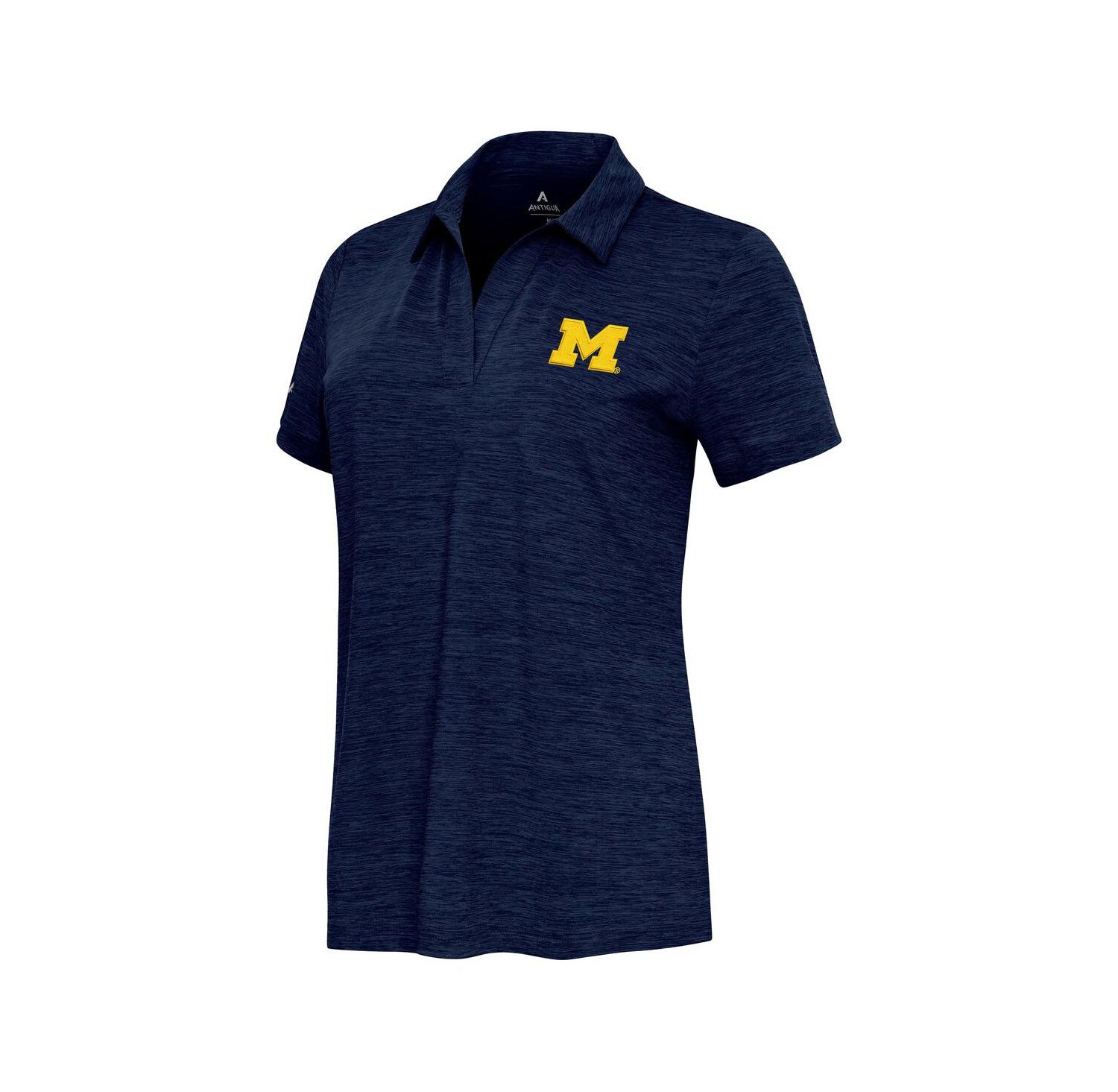 Women's Heather Navy Michigan Wolverines Layout V-Neck Polo Shirt