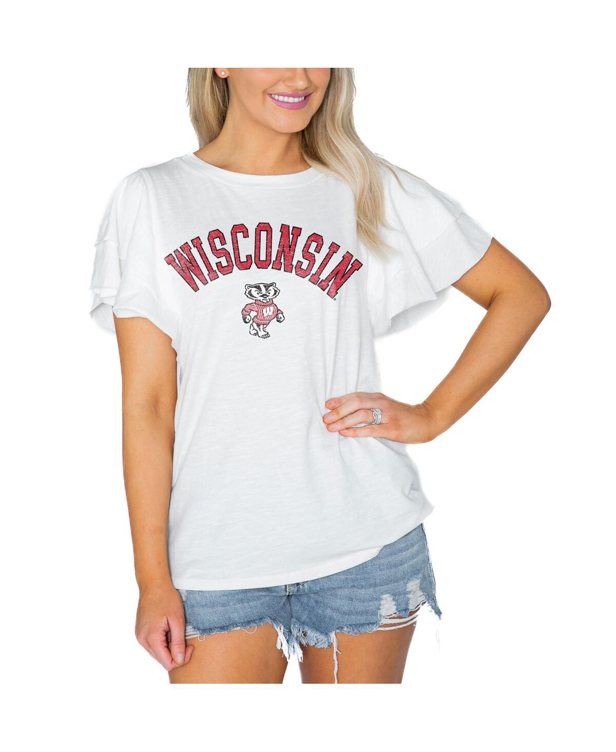 Women's White Wisconsin Badgers Arch Logo Flutter Sleeve Lightweight T-Shirt - White