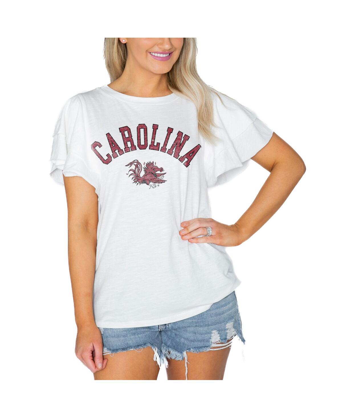 Women's White South Carolina Gamecocks Arch Logo Flutter Sleeve Lightweight T-Shirt - White