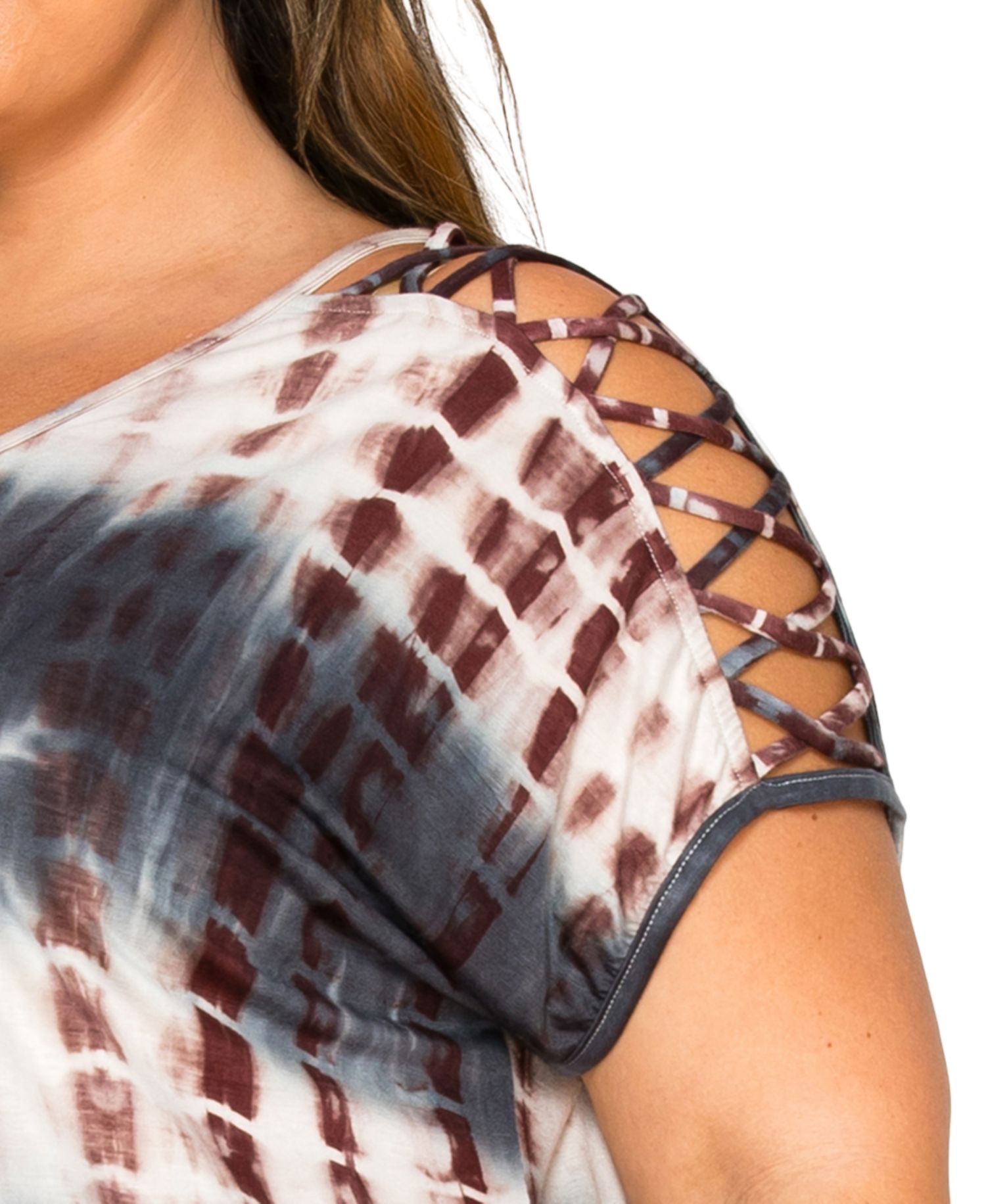 Plus Size Tie Dye Lattice Sleeve Dolman T-Shirt