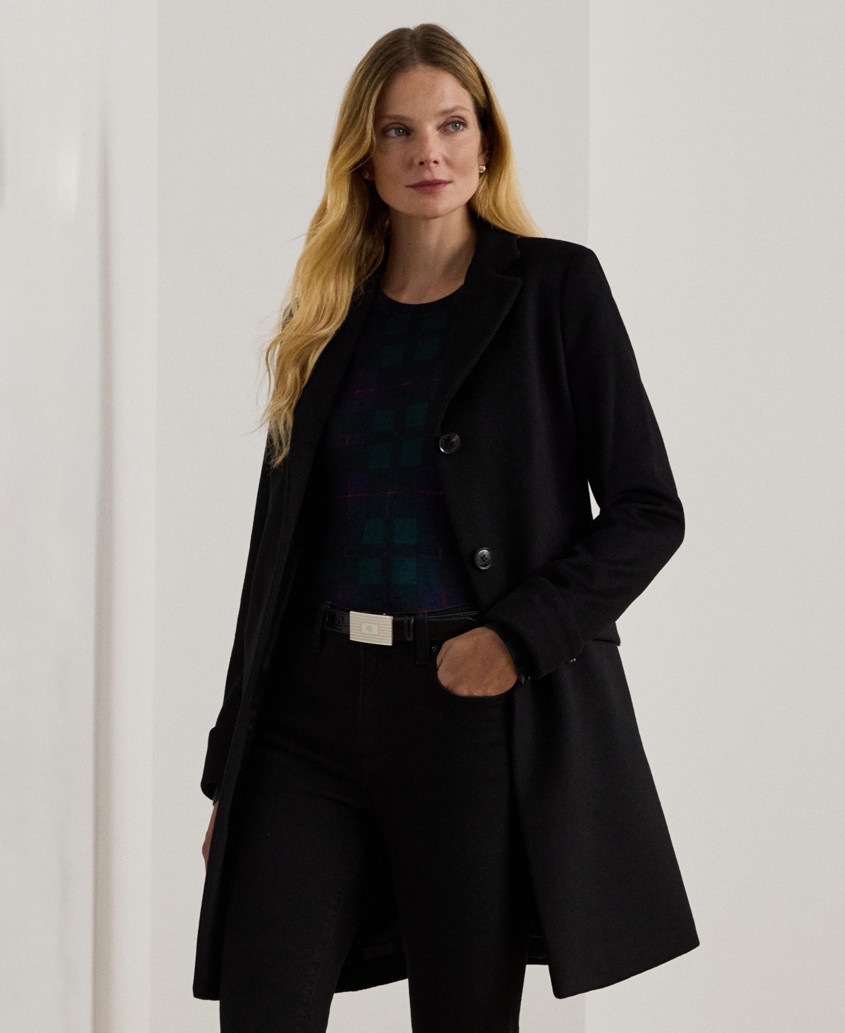 Ralph Lauren Petite Notched-collar Walker Coat In Black
