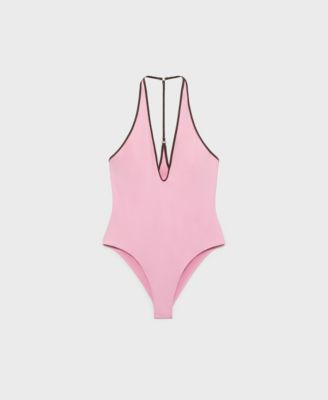 MANGO - Women's Contrast Trim V-Neck Swimsuit