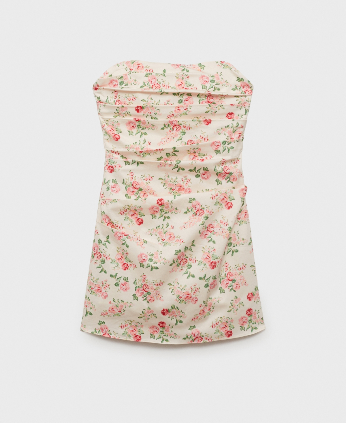 Mango Cotton Bandeau Mini Dress With Ruched Bodice