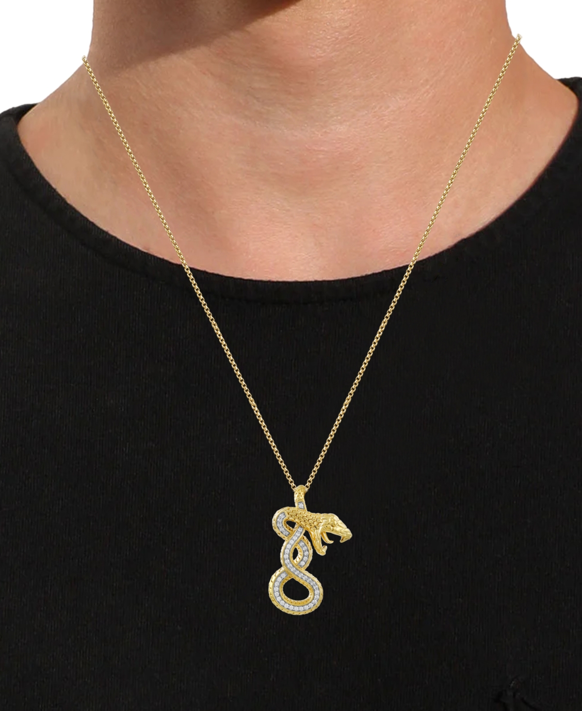 Macy's Men's Diamond Striking Snake 22" Pendant Necklace (1/4 Ct. T.w.) In 14k Gold-plated Sterling Silver