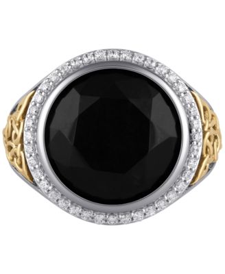 Men's Onyx & Diamond (3/8 ct. t.w.) Halo Ring in Sterling Silver & 14k Gold-Plate