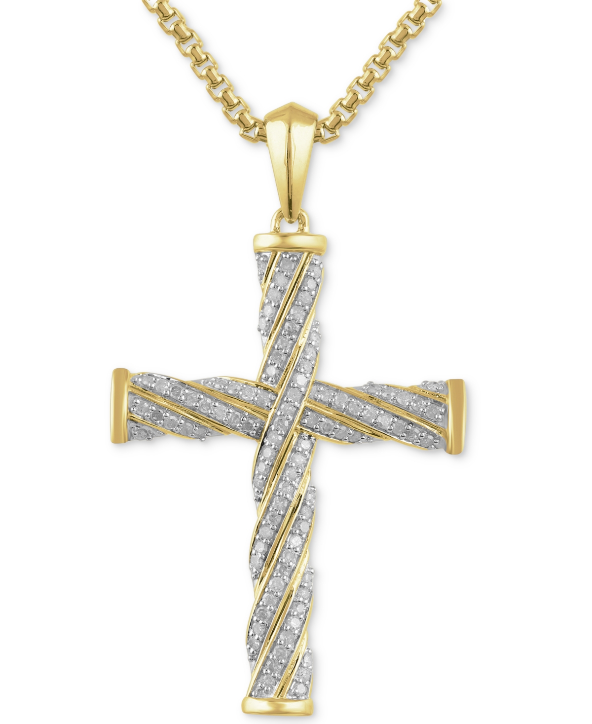 Men's Diamond Cross 22" Pendant Necklace (1/2 ct. t.w.) in 18k Gold-Plated Sterling Silver - Yellow Gold Plated Sterling Silver