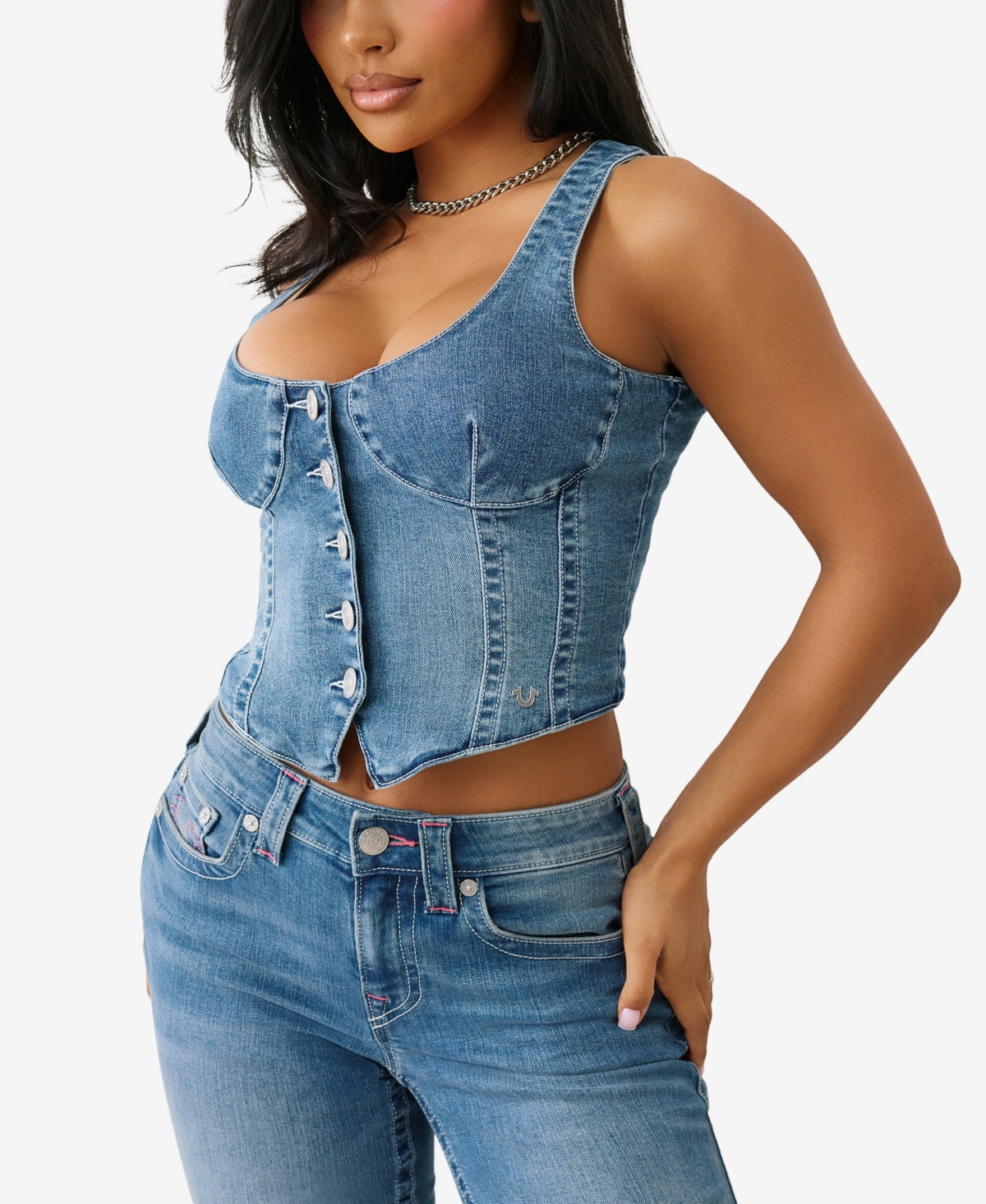 TRUE RELIGION WOMEN'S SCOOP NECK DENIM TOP 