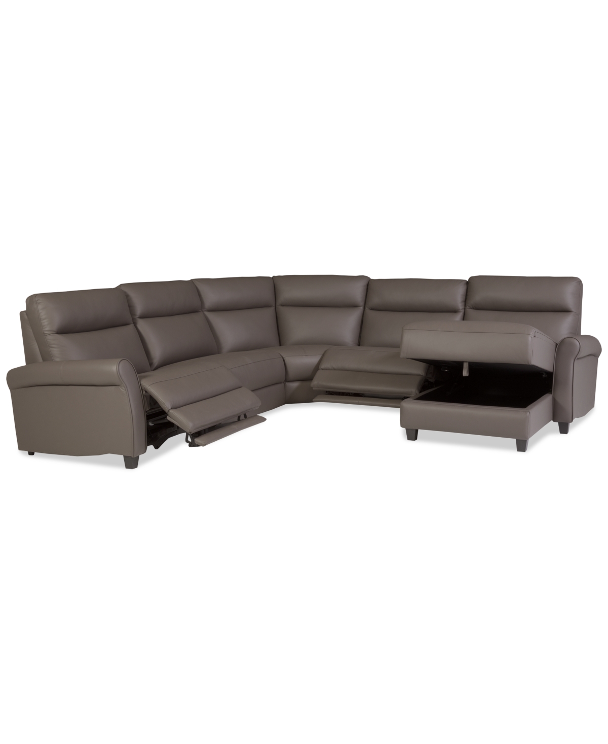 Macy's Thandler 5-pc. Leather Chaise Sectional With 2 Power Recliners, Exclusively At  In Gray