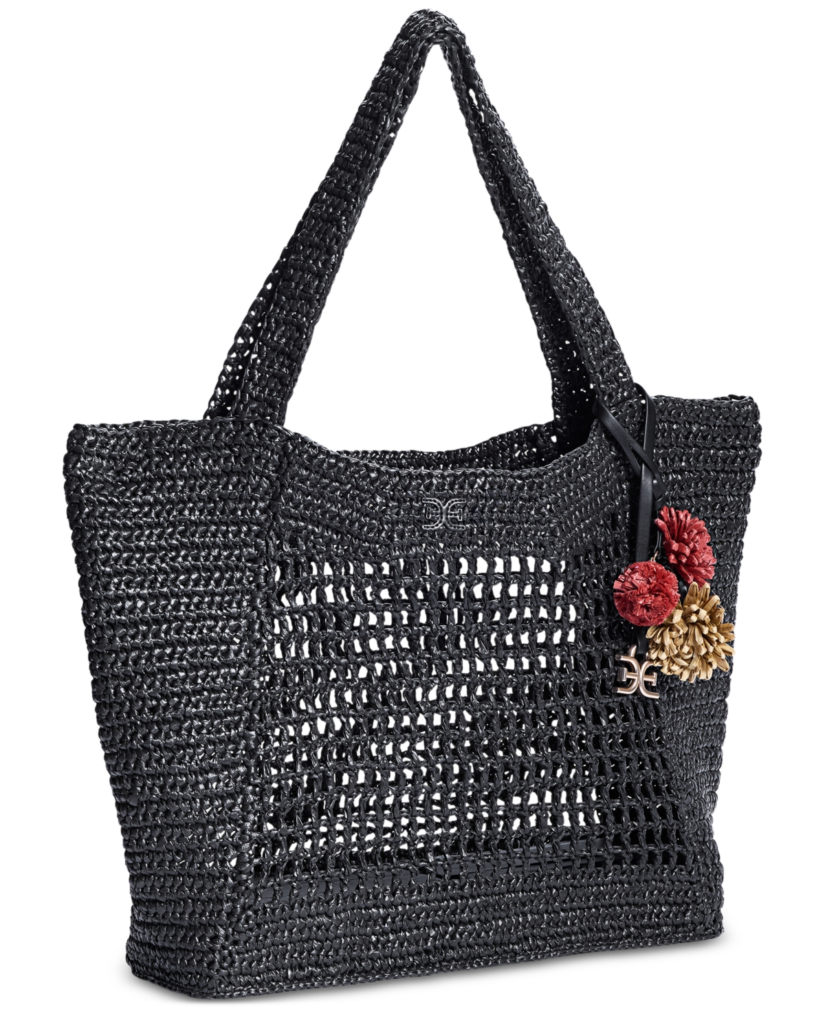 Sam Edelman Marcie Open Weave Raffia Tote In Black
