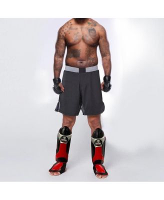 Invincible Shin & Instep - Premium Synthetic Leather Shin Guards for Muay Thai, MMA, Martial Arts Training & Sparring,Black/Red/Silver - Durable Protection for Adults, Teens, Men, and Women