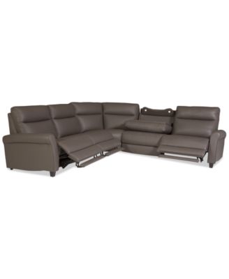 Thandler 5-Pc. Leather L Shape Sectional with 3 Power Recliners and 1 Storage Console