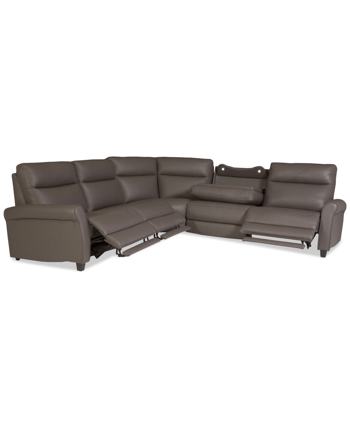 Macy's Thandler 5-pc. Leather L Shape Sectional With 3 Power Recliners And 1 Storage Console, Exclusively A In Gray
