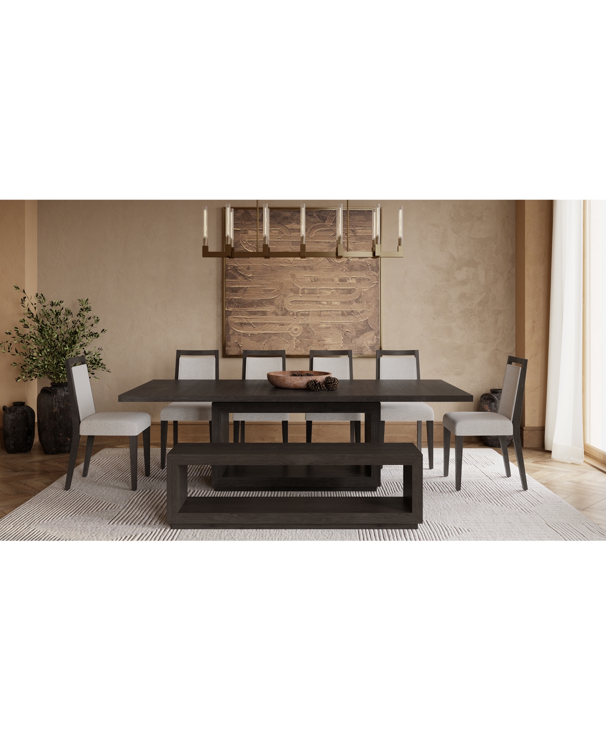 Macy's Tivie 8-pc. Dining Set (rectangular Table, 6 Wood Dining Chairs & Bench) In Black