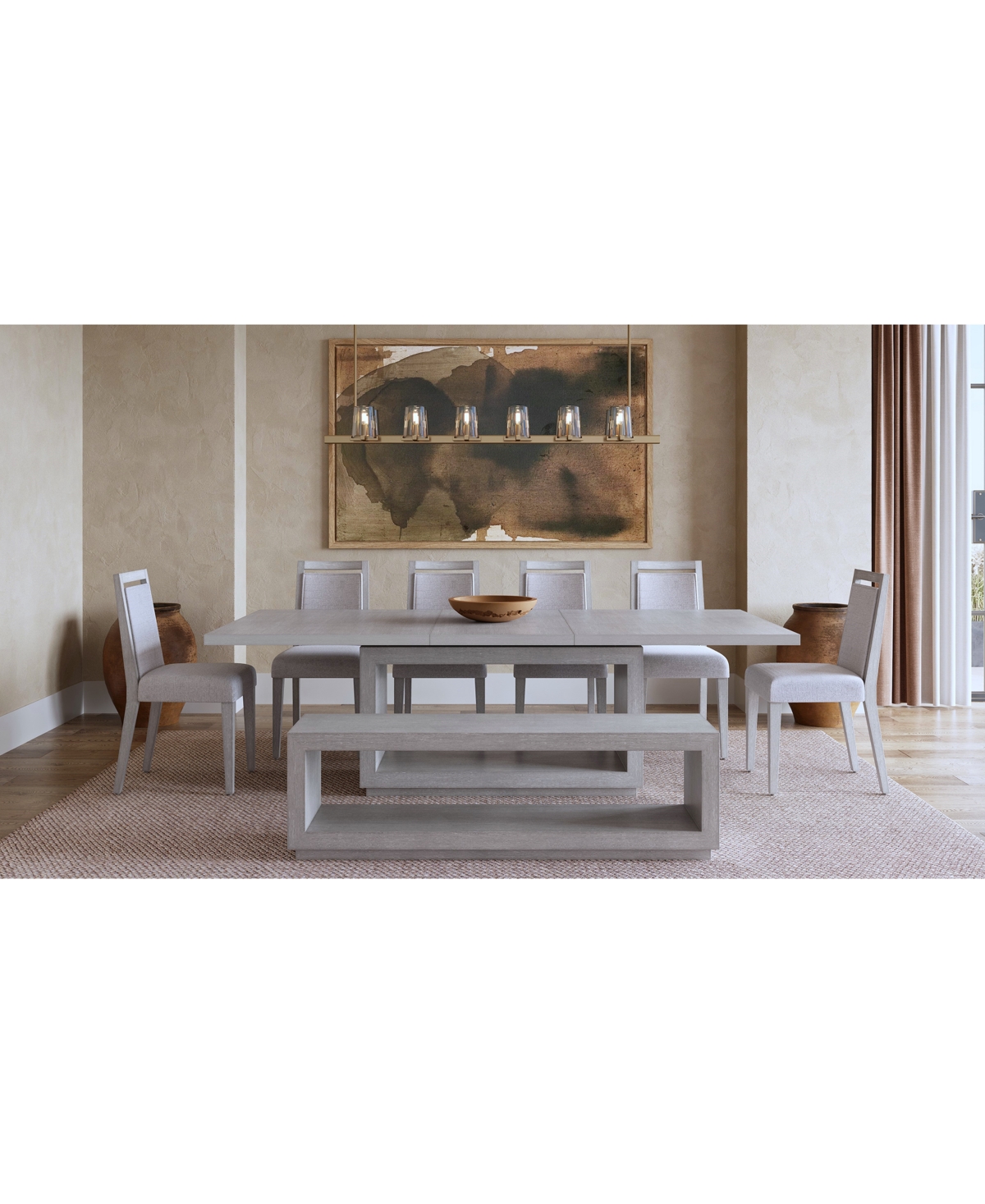 Macy's Tivie 8-pc. Dining Set (rectangular Table, 6 Wood Dining Chairs & Bench) In Gray