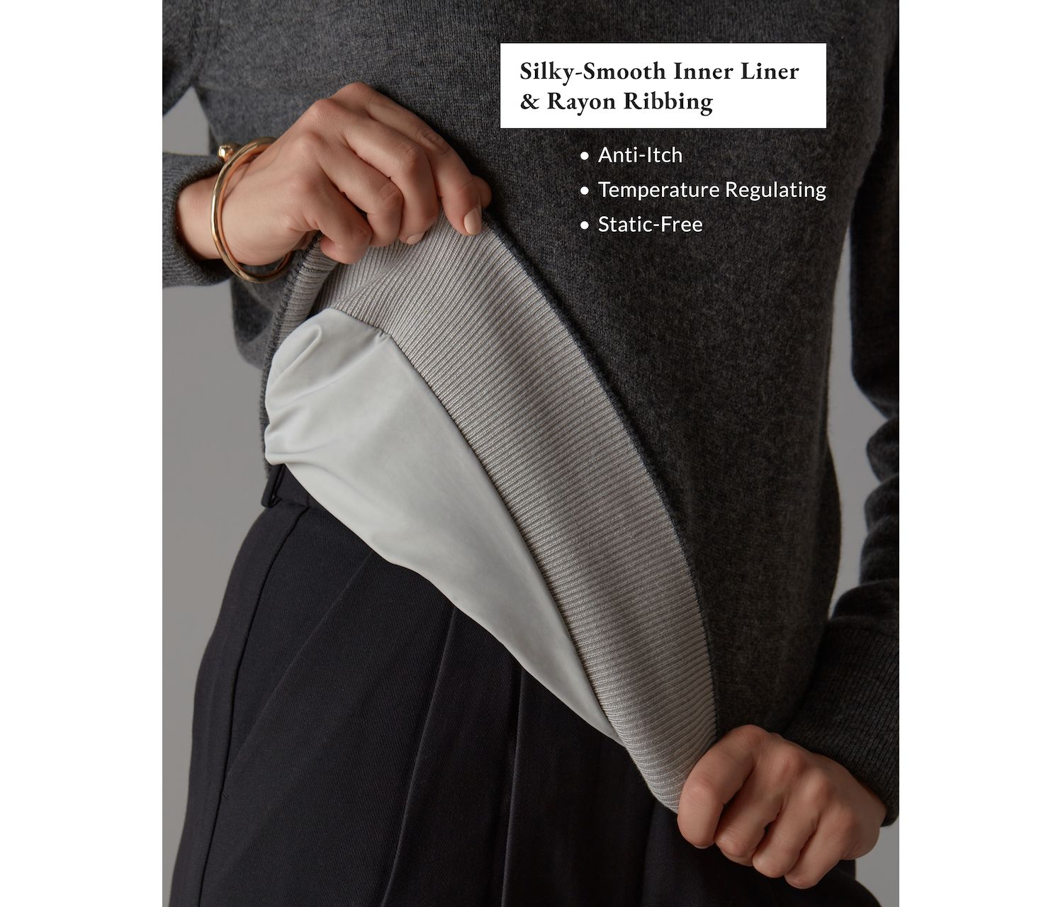 Women's Itch-Free Merino Wool Mock Neck Sweater with Lining